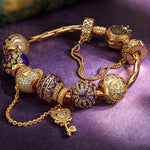 Sterling Silver Heartfelt Blossom Charms Bracelet Set With Enamel In 14K Gold Plated