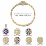 Sterling Silver Royal Purple Charms Bracelet Set With Enamel In 14K Gold Plated (Includes bracelet and all charms shown)