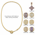 Sterling Silver Clover Dance Charms Necklace Set With Enamel In 14K Gold Plated