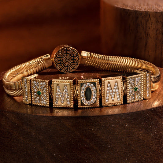 gona- Sterling Silver My Guiding Star Rectangular Charms Bracelet Set In 14K Gold Plated (Includes bracelet and all charms shown)