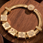 Sterling Silver Enchanted Blossom Rectangular Charms Bracelet Set In 14K Gold Plated