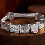 Sterling Silver Love and Freedom Rectangular Charms Bracelet Set In White Gold Plated (Includes bracelet and all charms shown)