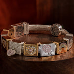 Sterling Silver Peaceful and Blissful Moments Rectangular Charms Bracelet Set, Featuring Dual Plating in 14K Gold and White Gold (Includes bracelet and all charms shown)