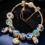 Sterling Silver Treasures of the Ocean Charms Bracelet Set With Enamel In 14K Gold Plated