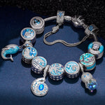 Sterling Silver Treasures of the Ocean Charms Bracelet Set With Enamel In White Gold Plated