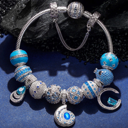 gona- Sterling Silver Deep-sea Elves Charms Bracelet Set With Enamel In White Gold Plated (Includes bracelet and all charms shown)