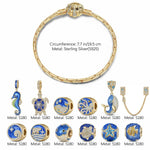 Sterling Silver Oceanic Depths Beauty Charms Bracelet Set With Enamel In 14K Gold Plated