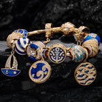 Sterling Silver Oceanic Journey Charms Bracelet Set With Enamel In 14K Gold Plated (Includes bracelet and all charms shown)