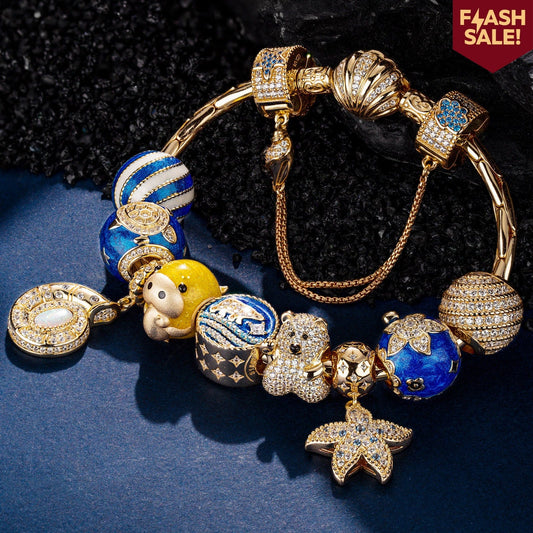 gona- Sterling Silver Return to Nature's Bounty Charms Bracelet Set With Enamel In 14K Gold Plated (Includes bracelet and all charms shown)