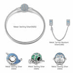 Sterling Silver Ocean Playmates Charms Bracelet Set With Enamel In White Gold Plated (Includes bracelet and all charms shown)