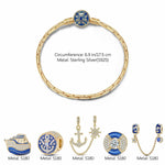 Sterling Silver Seafaring Journey Charms Bracelet Set With Enamel In 14K Gold Plated