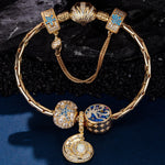 Sterling Silver Shimmering Ocean Jewels Charms Bracelet Set With Enamel In 14K Gold Plated
