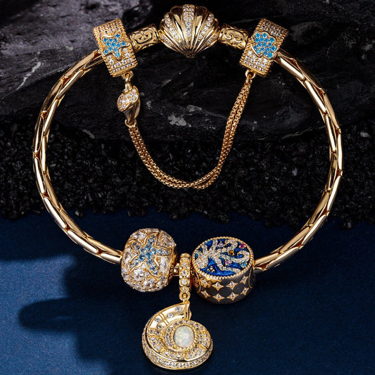 gon- Sterling Silver Shimmering Ocean Jewels Charms Bracelet Set With Enamel In 14K Gold Plated
