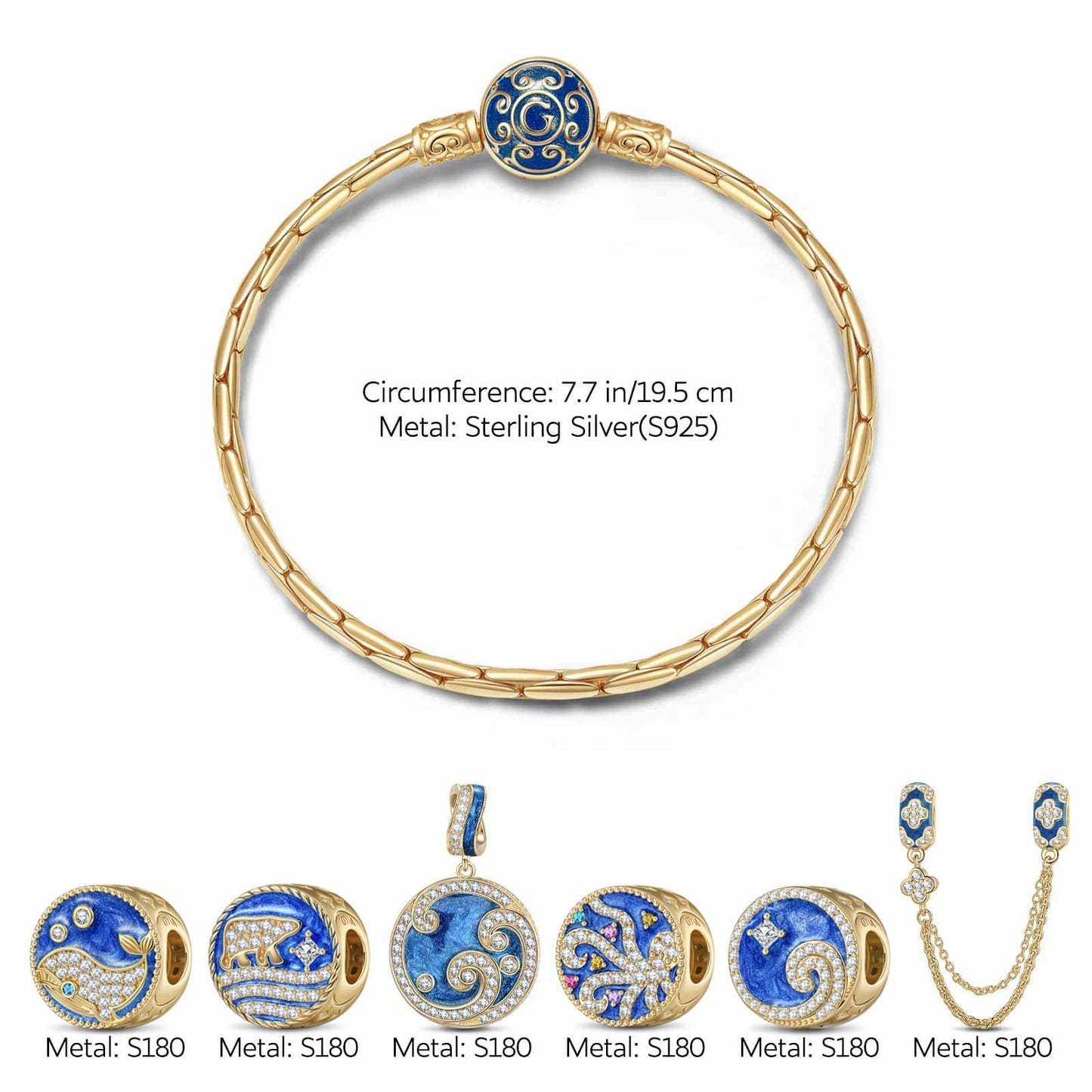 [💥As @katstyle42's Pick] Sterling Silver Ocean Conquerors Charms Bracelet Set With Enamel In 14K Gold Plated