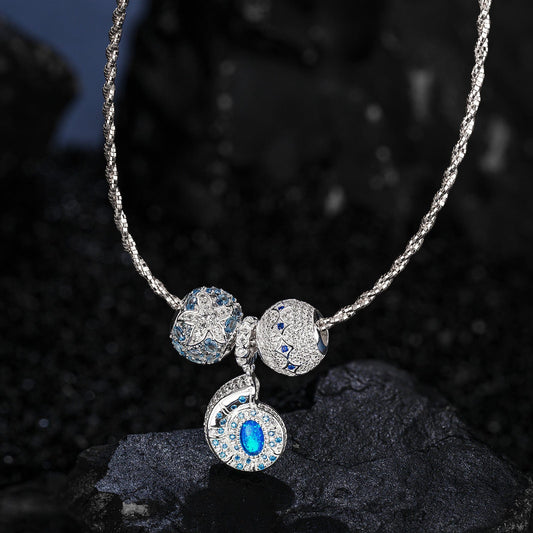 gon- Sterling Silver Whispers in the Ocean Charms Necklace Set In White Gold Plated
