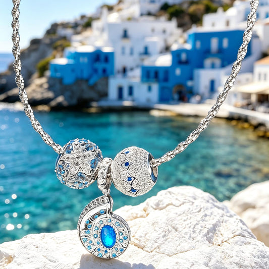 gona- Sterling Silver Whispers in the Ocean Charms Necklace Set In White Gold Plated