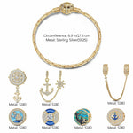 Sterling Silver Ocean Adventure Charms Bracelet Set With Enamel In 14K Gold Plated