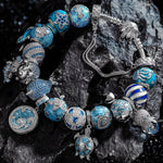 Sterling Silver Exploring the Underwater World Charms Bracelet Set With Enamel In White Gold Plated