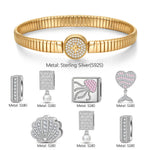 Sterling Silver Mermaid's Trove Rectangular Charms Bracelet Set In White Gold Plated (Includes bracelet and all charms shown)