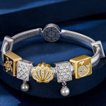 Sterling Silver Seashell Fantasy Rectangular Charms Bracelet Set, Featuring Dual Plating in 14K Gold and White Gold (Includes bracelet and all charms shown)