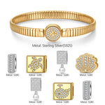 Sterling Silver Seashell Fantasy Rectangular Charms Bracelet Set, Featuring Dual Plating in 14K Gold and White Gold (Includes bracelet and all charms shown)