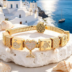 Sterling Silver Ocean Fantasy Rectangular Charms Bracelet Set In 14K Gold Plated (Includes bracelet and all charms shown)