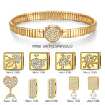 Sterling Silver Ocean Fantasy Rectangular Charms Bracelet Set In 14K Gold Plated (Includes bracelet and all charms shown)