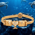Sterling Silver Mermaid's Temptation Rectangular Charms Bracelet Set In 14K Gold Plated (Includes bracelet and all charms shown)