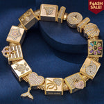 Sterling Silver Seafaring Dreamscapes Rectangular Charms Bracelet Set In 14K Gold Plated (Includes bracelet and all charms shown)