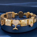 Sterling Silver Seafaring Dreamscapes Rectangular Charms Bracelet Set In 14K Gold Plated