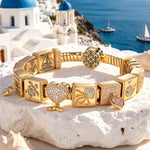 Sterling Silver Seafaring Dreamscapes Rectangular Charms Bracelet Set In 14K Gold Plated (Includes bracelet and all charms shown)
