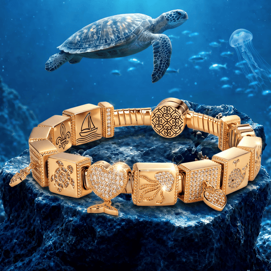 gona- Sterling Silver Seafaring Dreamscapes Rectangular Charms Bracelet Set In 14K Gold Plated (Includes bracelet and all charms shown)