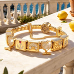 Sterling Silver Enchanted Undersea Rectangular Charms Bracelet Set In 14K Gold Plated (Includes bracelet and all charms shown)