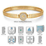 Sterling Silver Pirate's Expedition Rectangular Charms Bracelet Set In White Gold Plated (Includes bracelet and all charms shown)