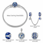 Sterling Silver Eiffel Tower Charms Bracelet Set With Enamel In White Gold Plated (Includes bracelet and all charms shown)