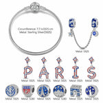 Sterling Silver City Light Charms Bracelet Set With Enamel In White Gold Plated (Includes bracelet and all charms shown)