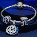 Sterling Silver Poetic Paris Charms Bracelet Set With Enamel In White Gold Plated