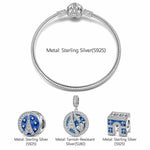 Sterling Silver Poetic Paris Charms Bracelet Set With Enamel In White Gold Plated (Includes bracelet and all charms shown)
