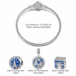 Sterling Silver Poetic Paris Charms Bracelet Set With Enamel In White Gold Plated (Includes bracelet and all charms shown)