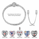 Sterling Silver City of Love Charms Bracelet Set With Enamel In White Gold Plated