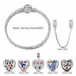 Sterling Silver City of Love Charms Bracelet Set With Enamel In White Gold Plated (Includes bracelet and all charms shown)