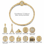 Sterling Silver Golden Paris Charms Bracelet Set In 14K Gold Plated (Includes bracelet and all charms shown)