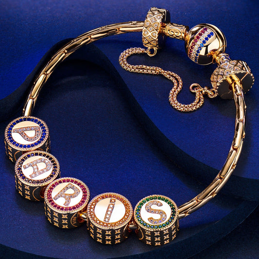 gon- Sterling Silver Paris Soul Charms Bracelet Set In 14K Gold Plated