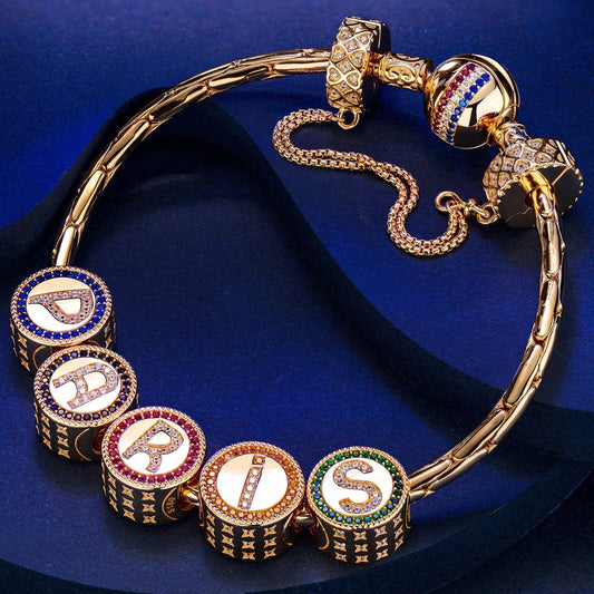 gona- Sterling Silver Paris Soul Charms Bracelet Set In 14K Gold Plated (Includes bracelet and all charms shown)