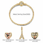 Sterling Silver Heart And Soul Charms Bracelet Set With Enamel In 14K Gold Plated (Includes bracelet and all charms shown)