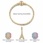 Sterling Silver Paris Symbol Charms Bracelet Set, Featuring Dual Plating in 14K Gold and White Gold (Includes bracelet and all charms shown)