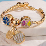 Sterling Silver Gold Ping Pong Charms Bracelet Set With Enamel In 14K Gold Plated (Includes bracelet and all charms shown)