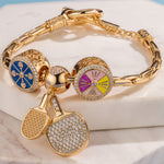 Sterling Silver Gold Ping Pong Charms Bracelet Set With Enamel In 14K Gold Plated