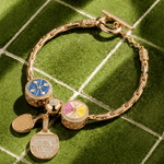 Sterling Silver Gold Ping Pong Charms Bracelet Set With Enamel In 14K Gold Plated (Includes bracelet and all charms shown)
