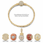 Sterling Silver Passion for Basketball Charms Bracelet Set With Enamel In 14K Gold Plated